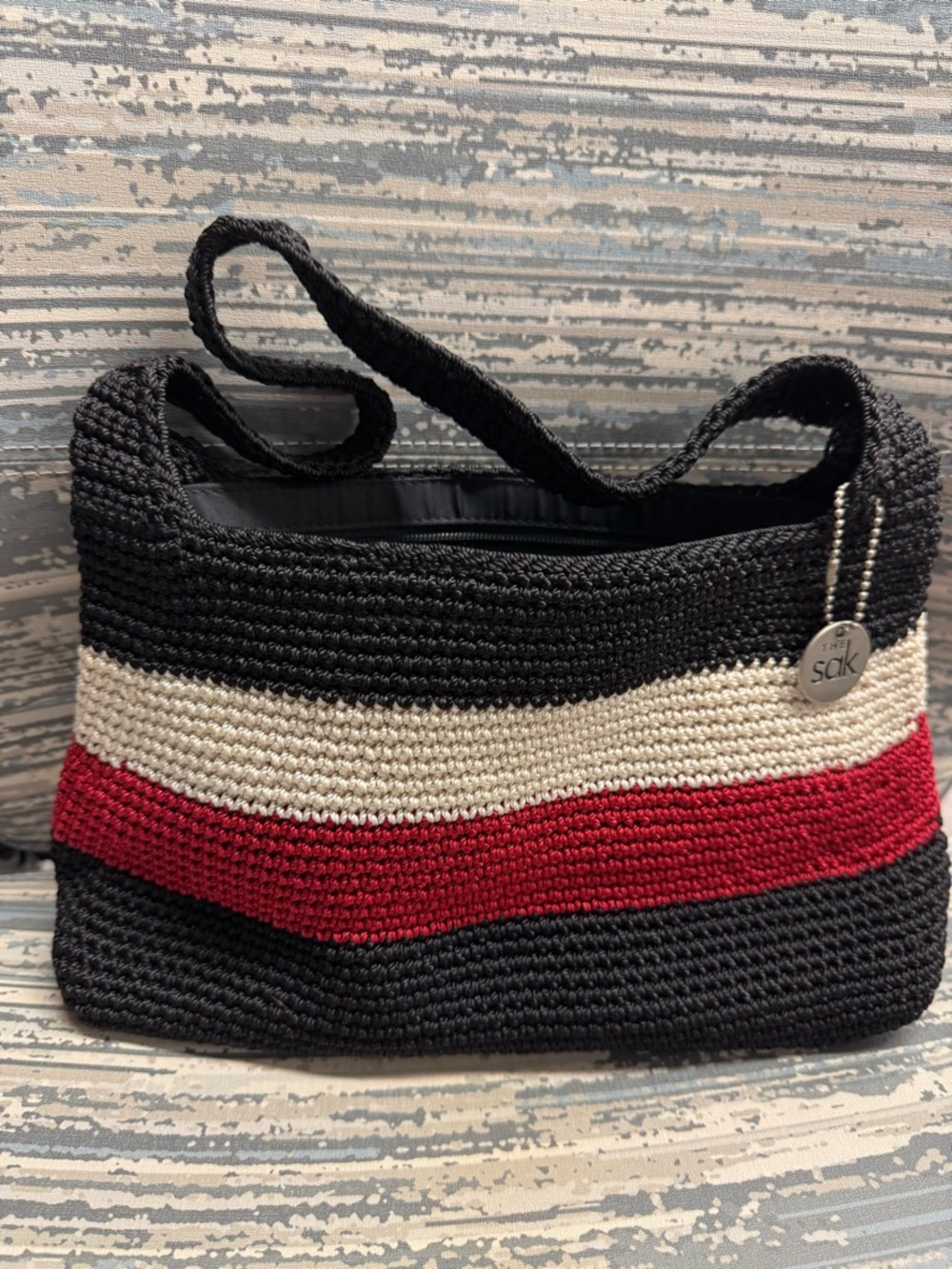 The Sak Black, Cream & Red Crochet Shoulder Bag
